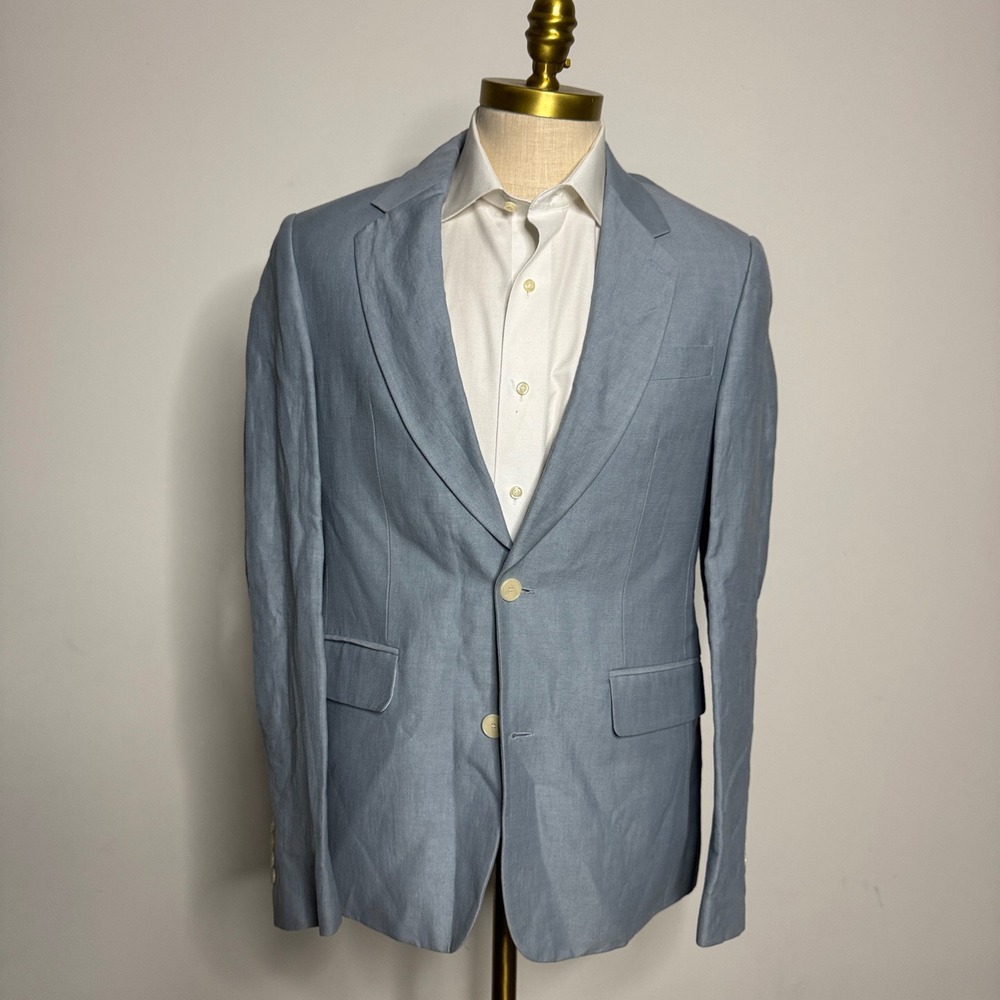 Sandro Paris Men's Light Blue Linen Blend Blazer Sport Coat 50 (38R)‎